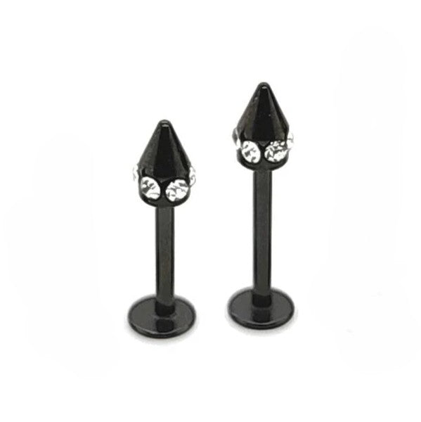 16g Black Steel Crystal Spike Flat Back Stud