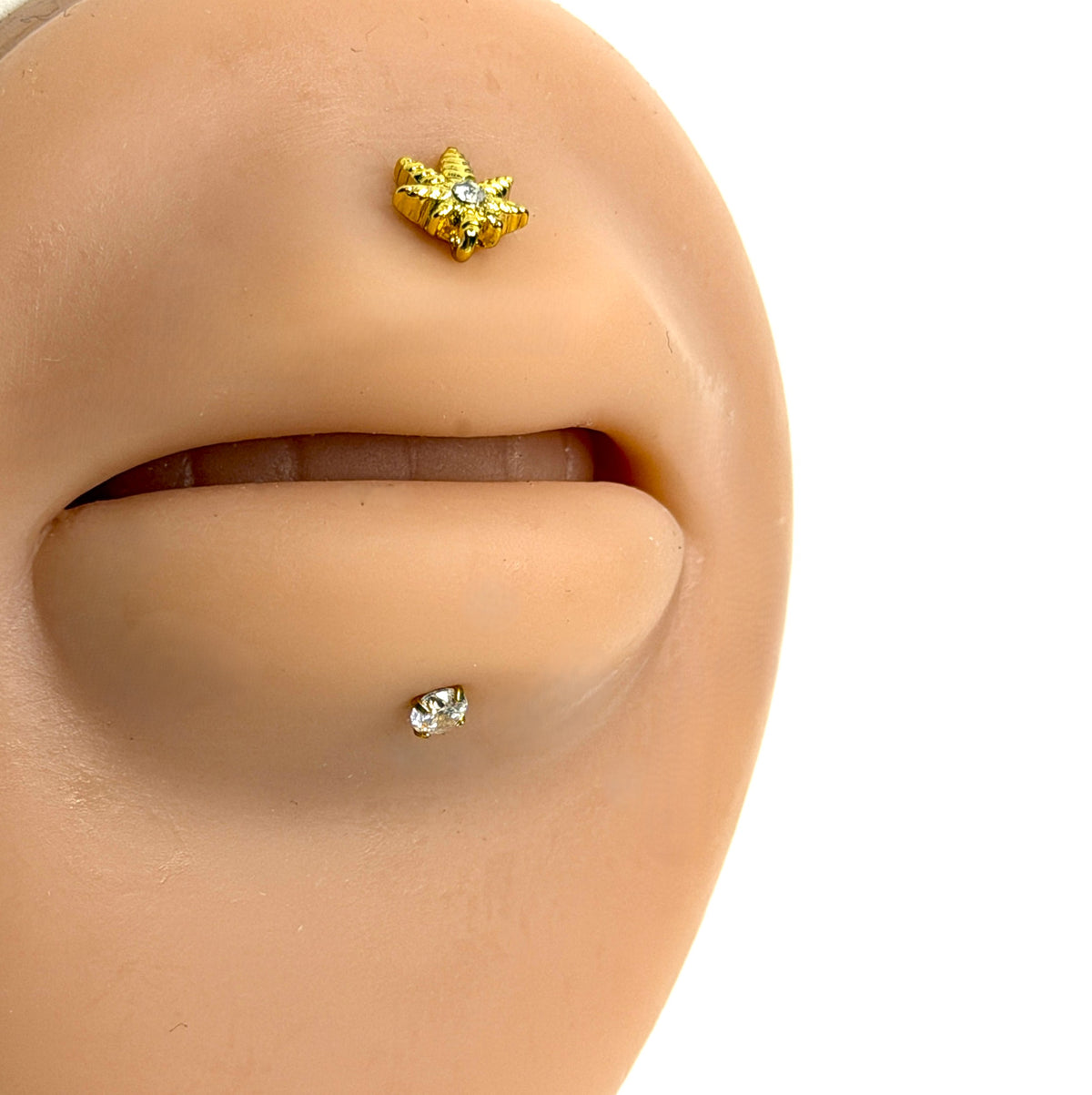 16g Gold Cannabis Leaf Crystal Flat Back Stud