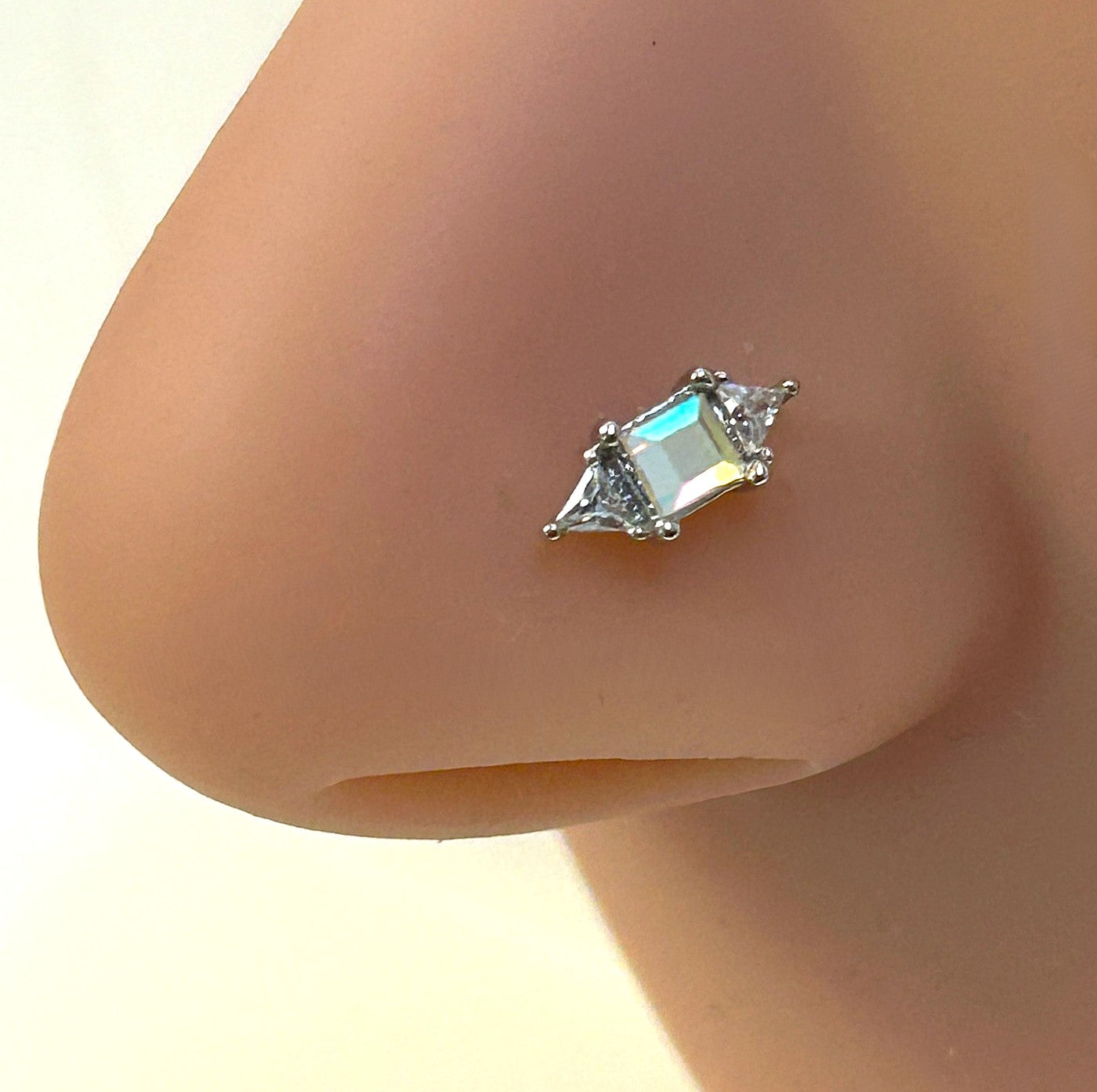Pyramid AB Stone Nose Ring - L-Bend