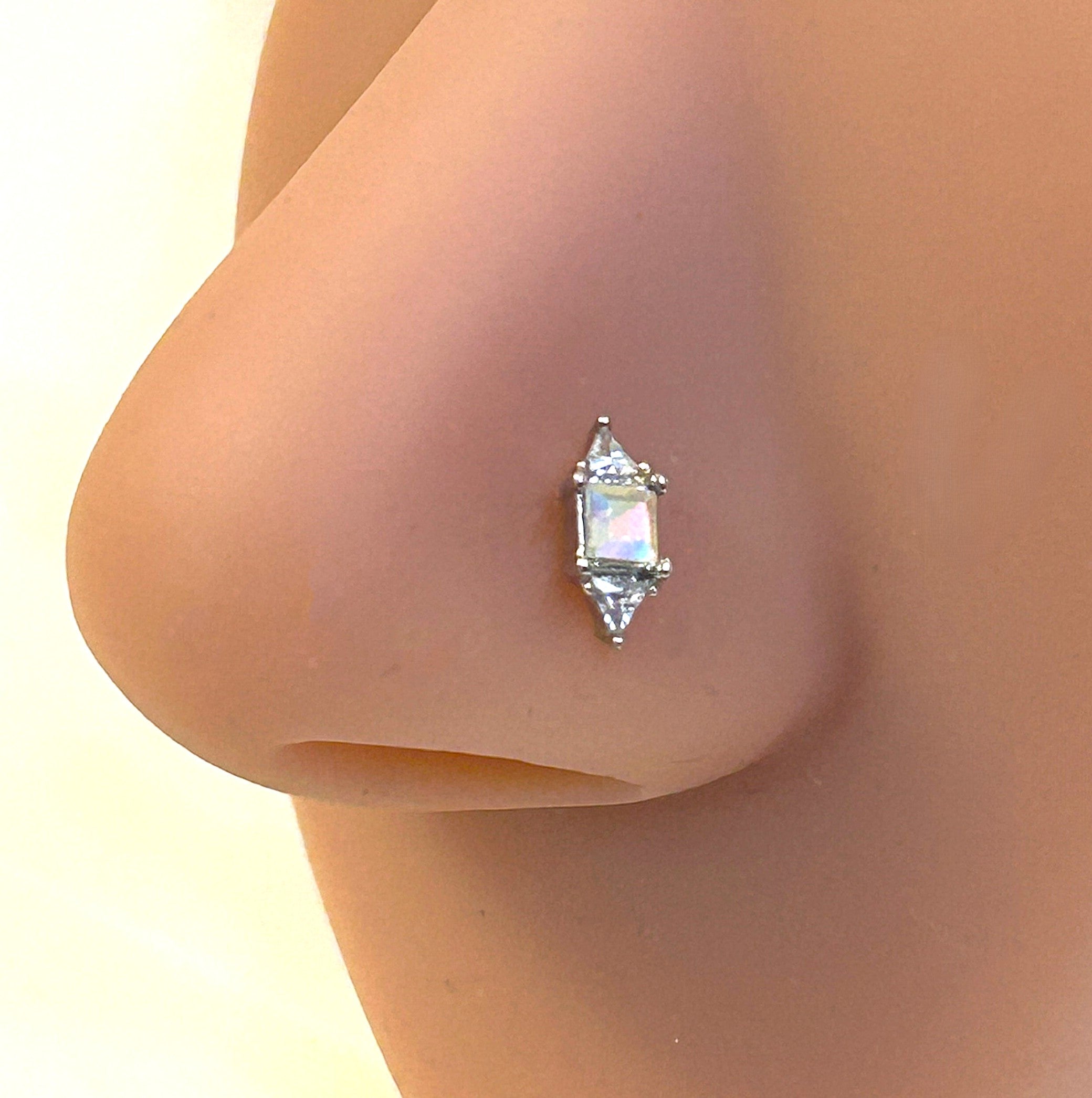 Pyramid AB Stone Nose Ring - L-Bend