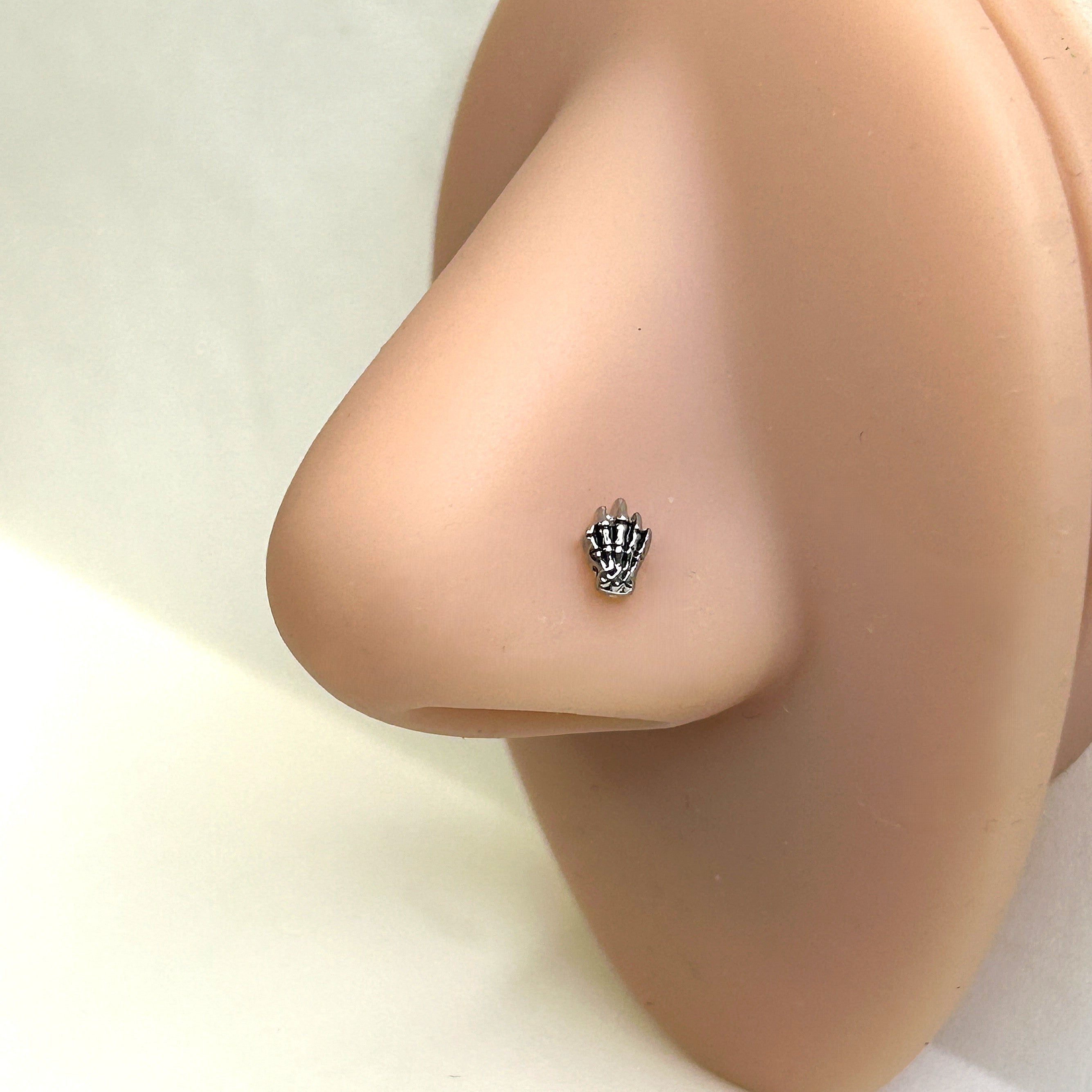 Skeleton Hand Nose Ring — Steel L-Bend