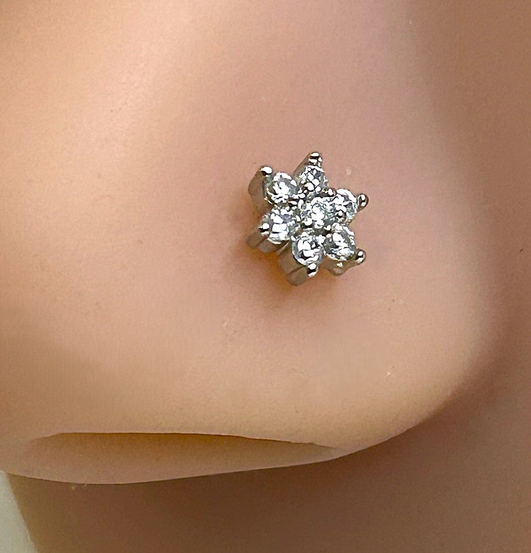 Seven Gem Flower Nose Ring — Steel L-Bend