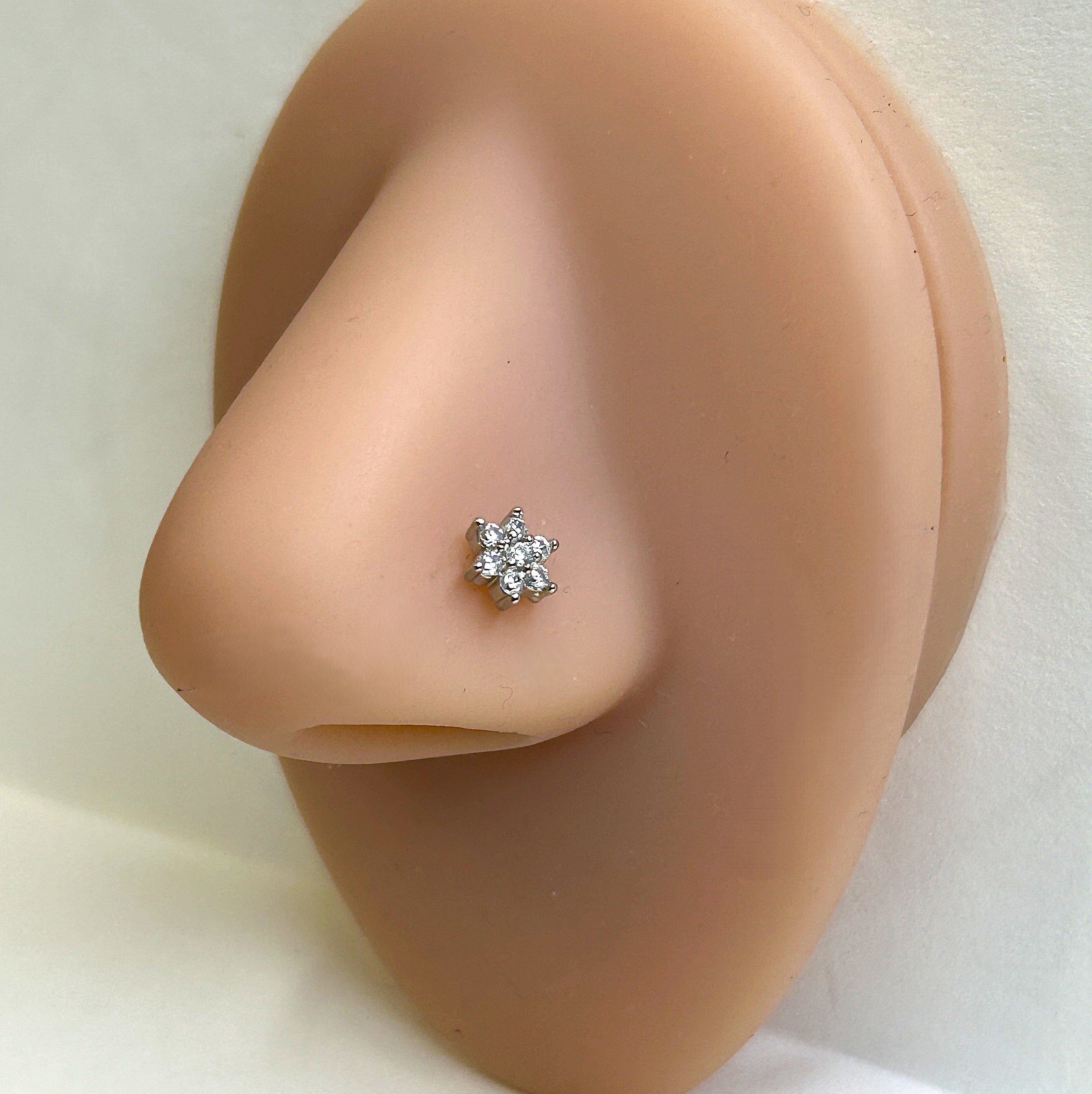 Seven Gem Flower Nose Ring — Steel L-Bend