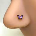 Purple Enamel Butterfly Nose Ring — Gold L-Bend