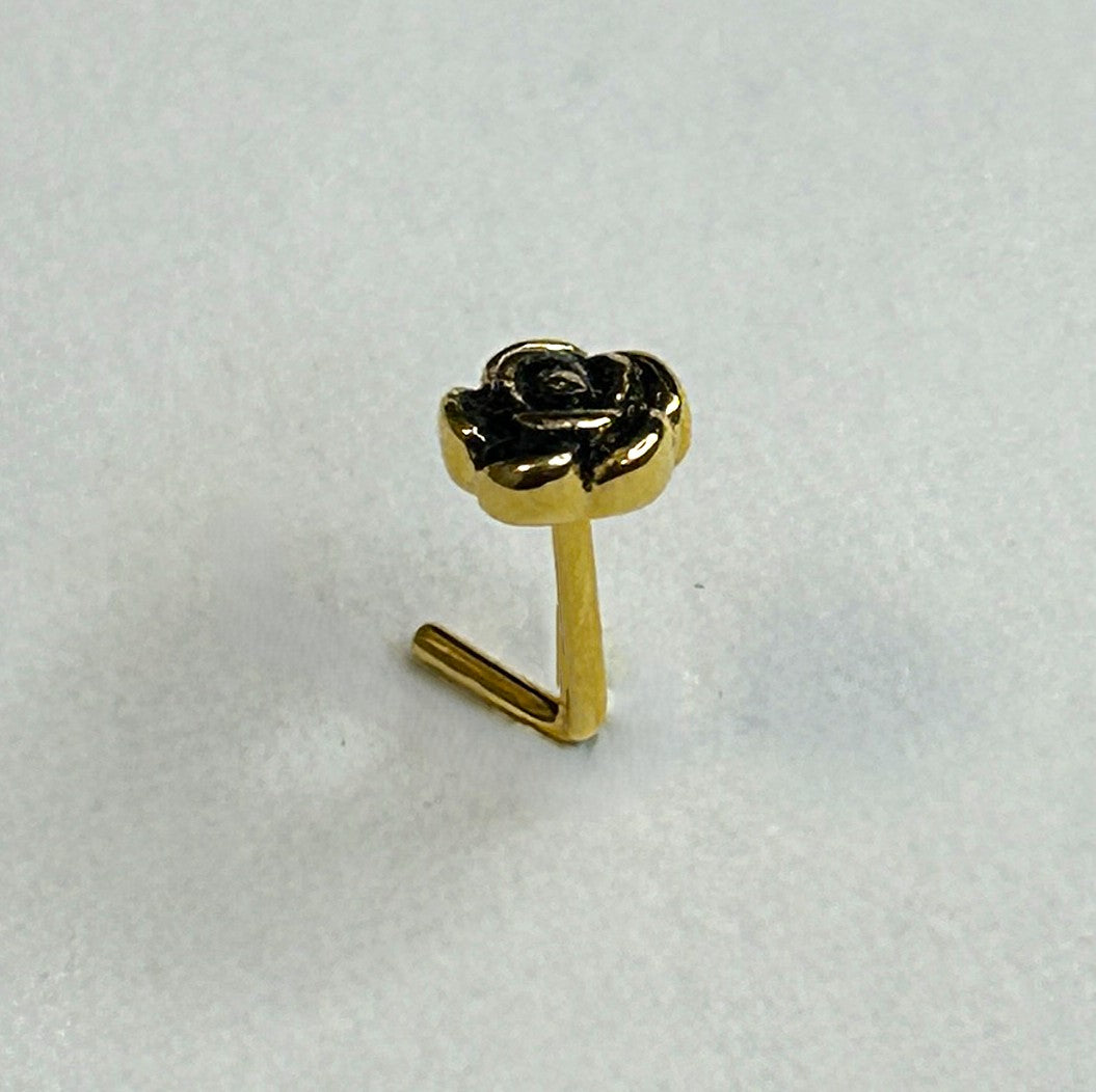 Gold Anodized Rose Nose Ring — Gold L-Bend
