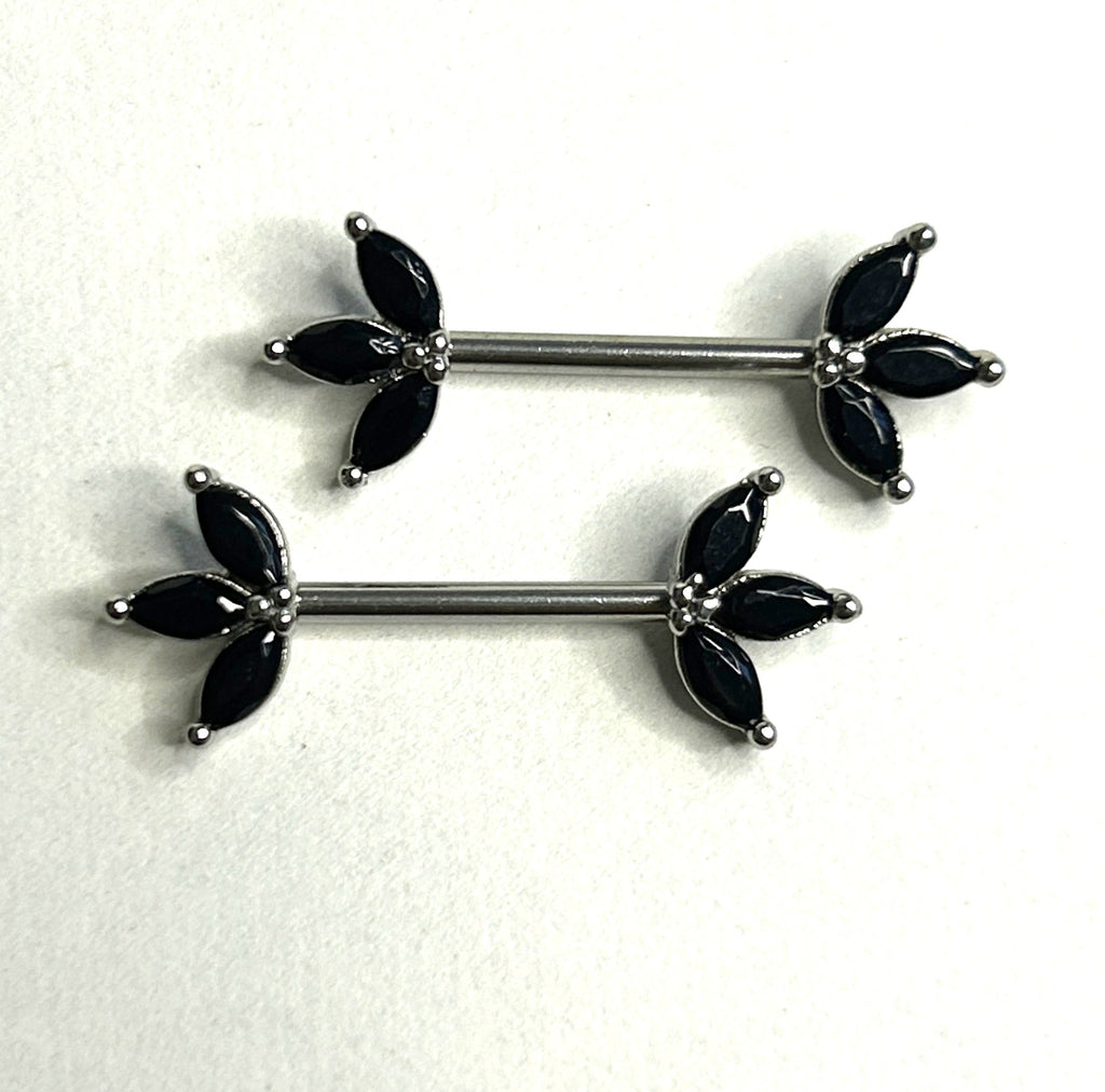 14g Steel Marquise Gem Nipple Barbells – 14mm