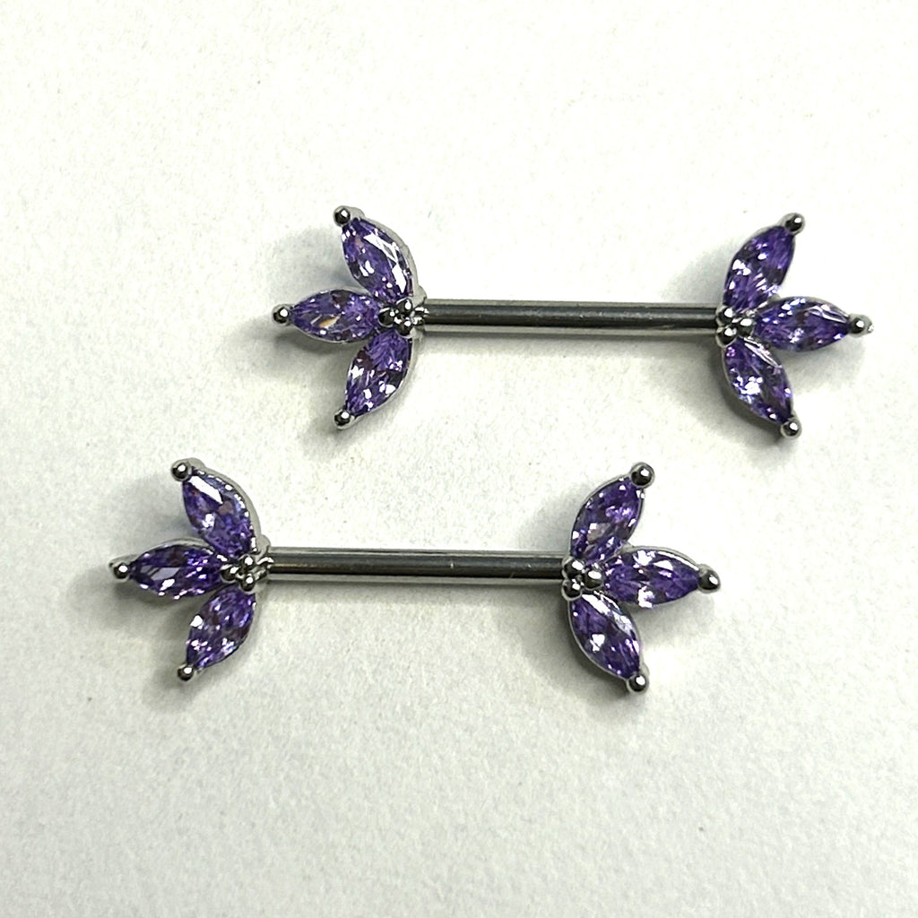14g Steel Marquise Gem Nipple Barbells – 14mm