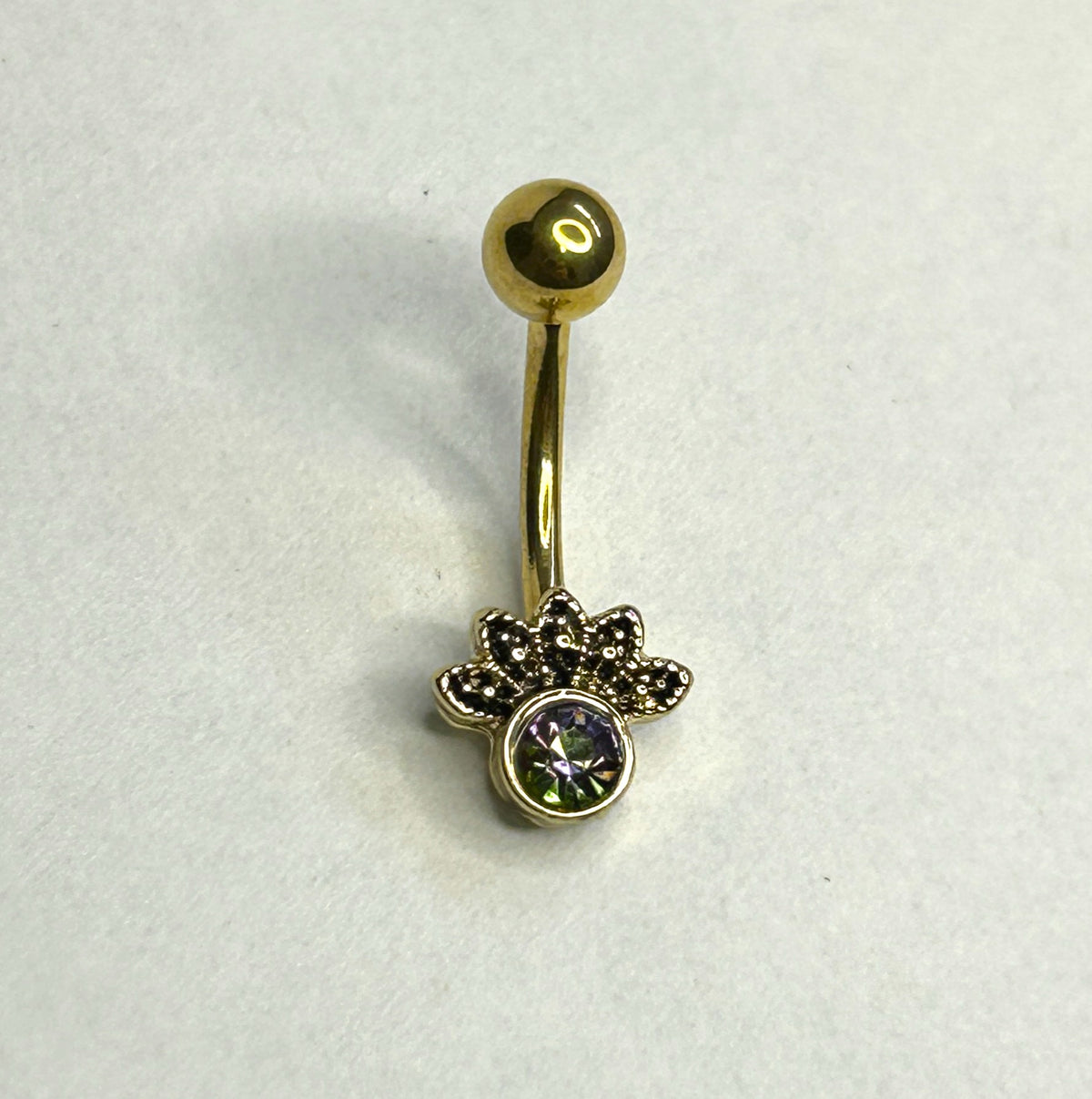 16g Gold Floral Crystal Curved Barbell – 316L Surgical Steel