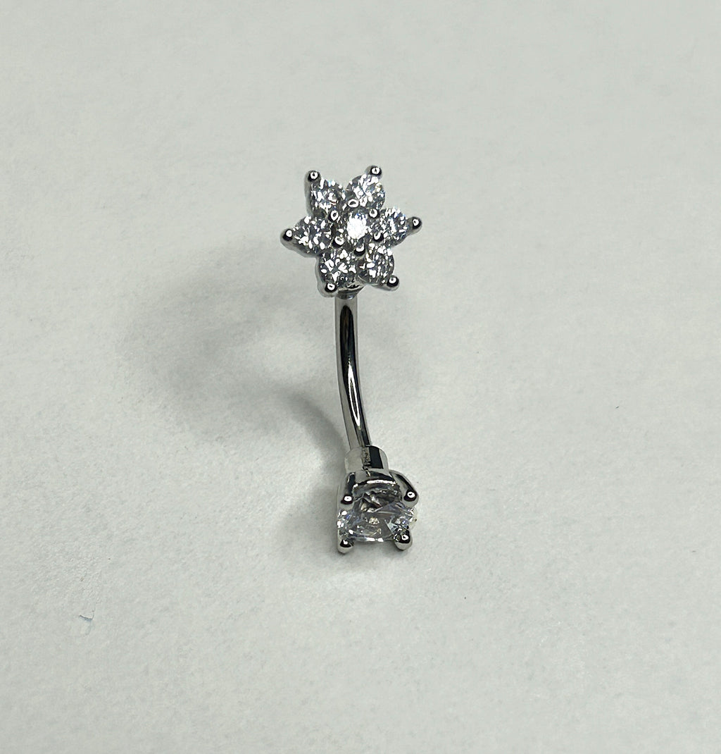 16g Steel Crystal Flower Curved Barbell