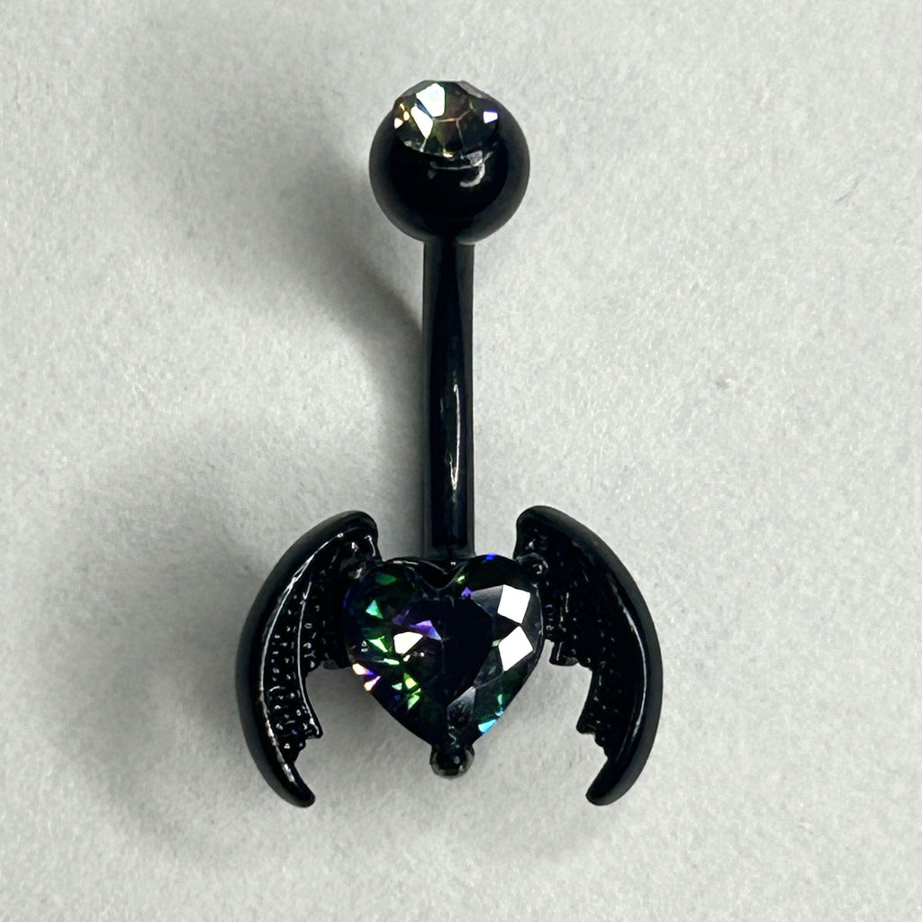 14g Black Steel Bat Wing Heart Belly Ring
