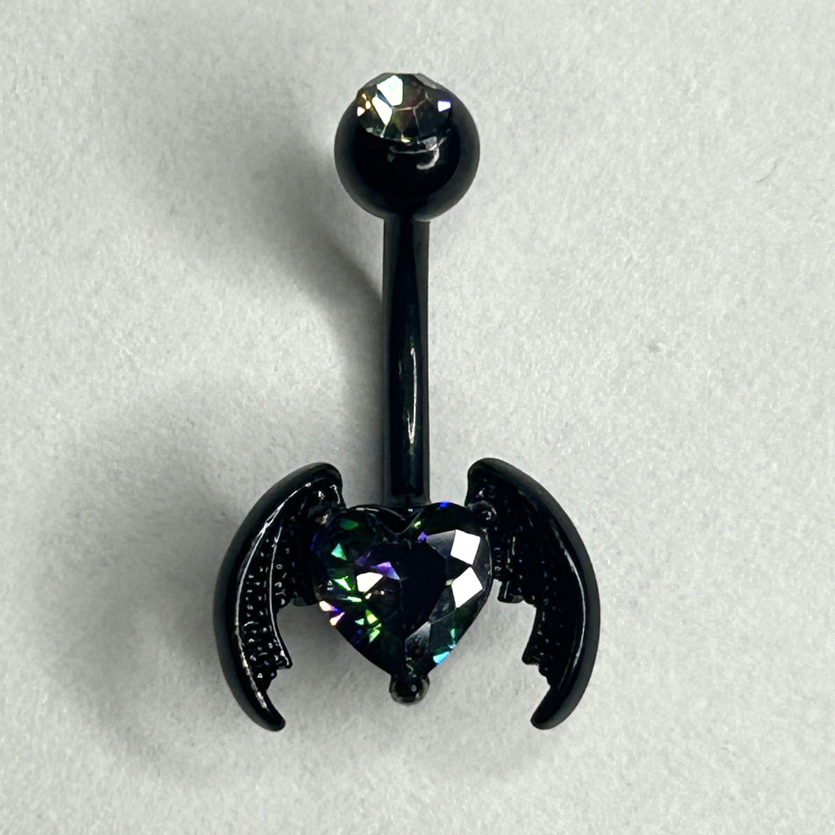 14g Black Steel Bat Wing Heart Belly Ring