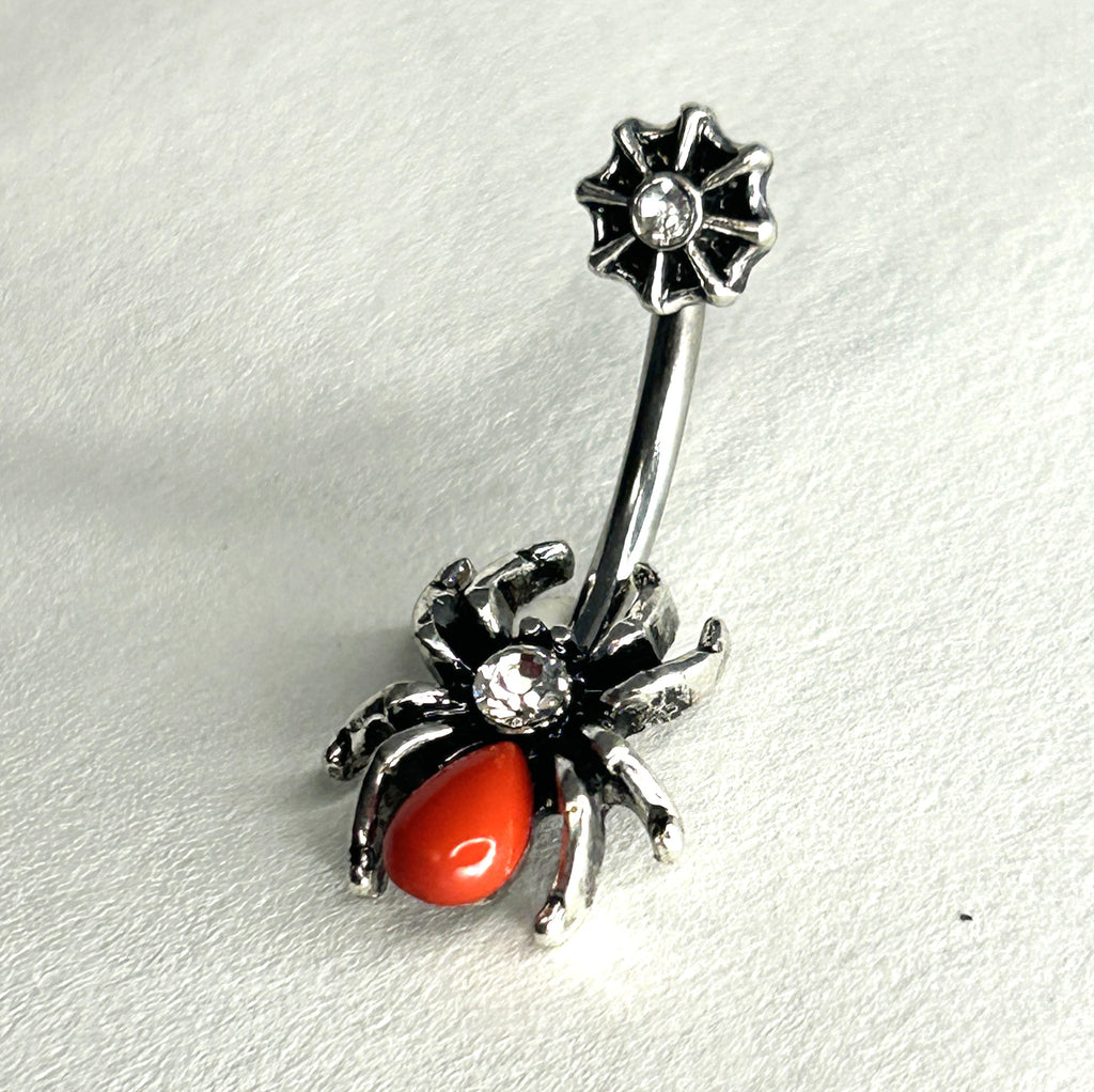 14g Steel Spider &amp; Web Belly Ring