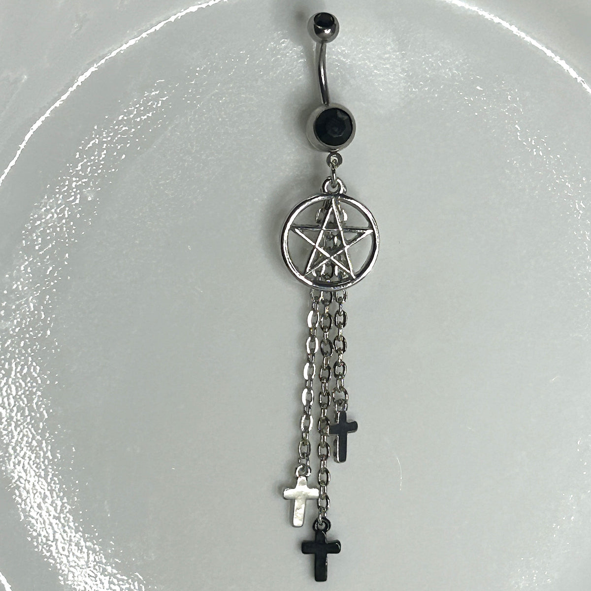 14g Surgical Steel Pentagram & Cross Dangle Belly Ring