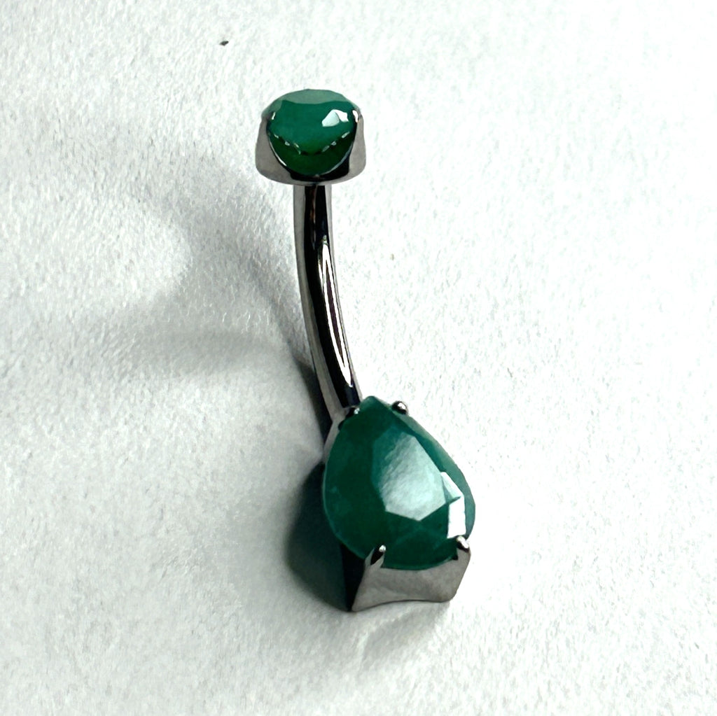 14g Titanium Green Onyx Teardrop Belly Ring