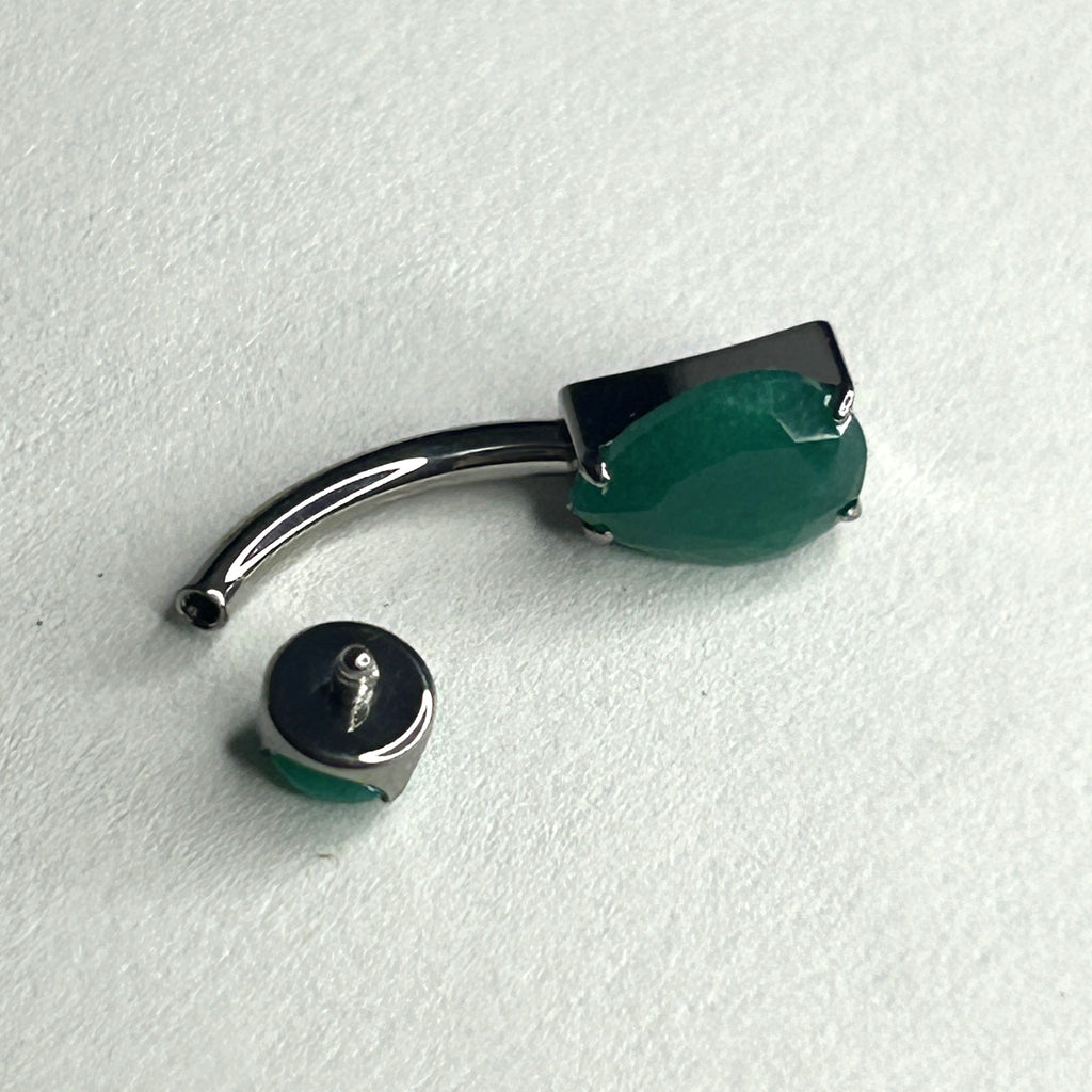 14g Titanium Green Onyx Teardrop Belly Ring