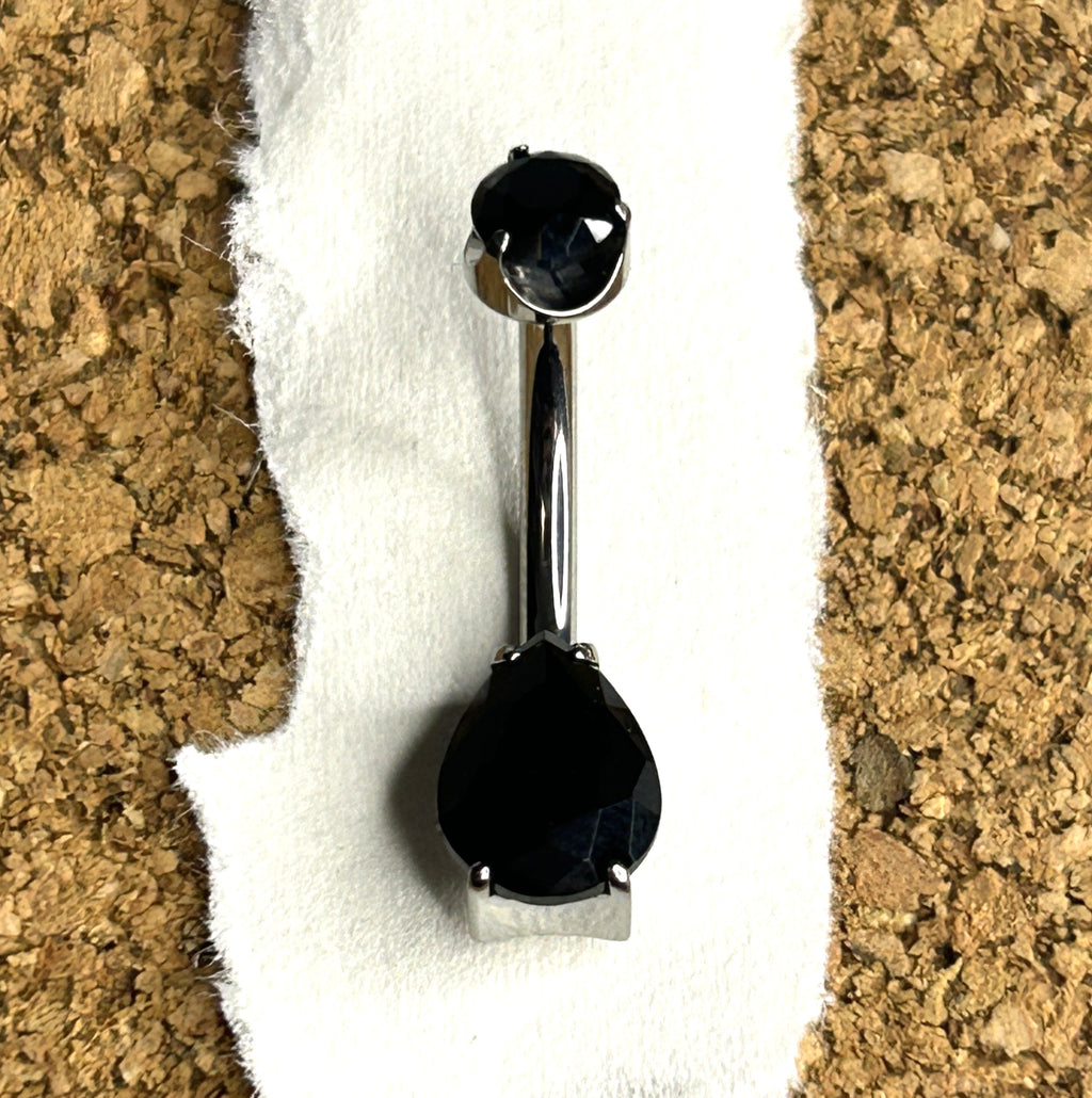 14g Titanium Black Agate Teardrop Belly Ring