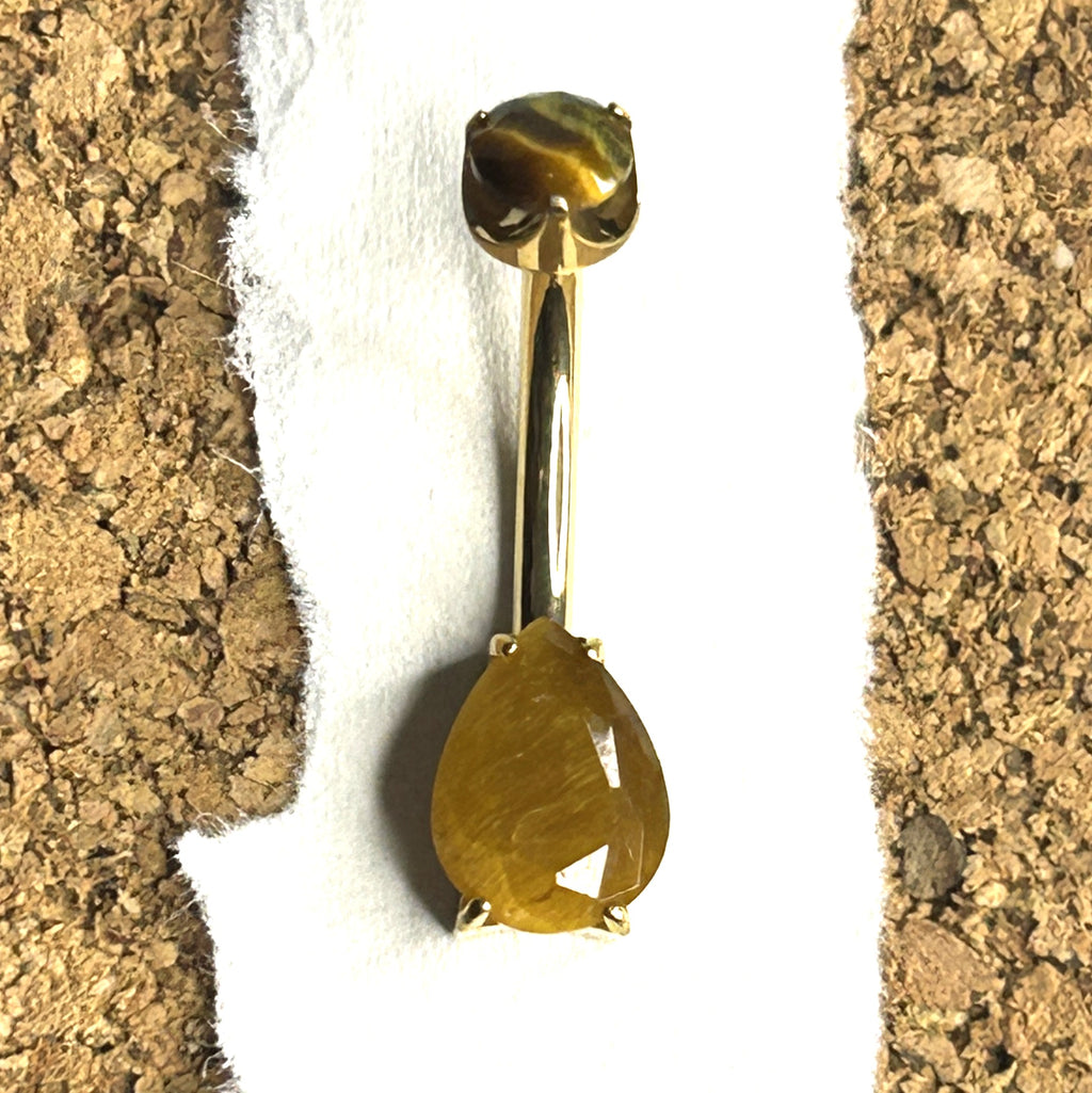 14g Titanium Tiger Eye Bead Belly Ring