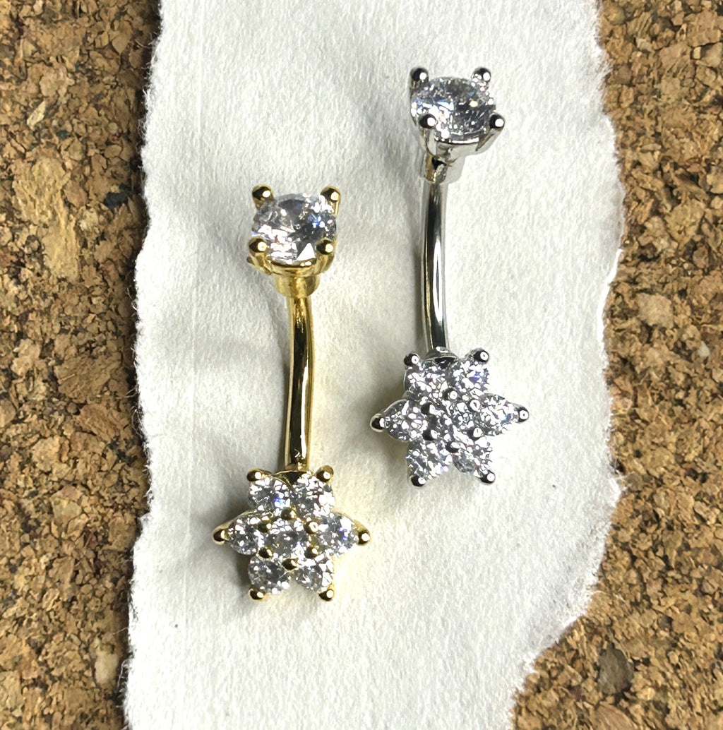 16g Steel Crystal Flower Curved Barbell
