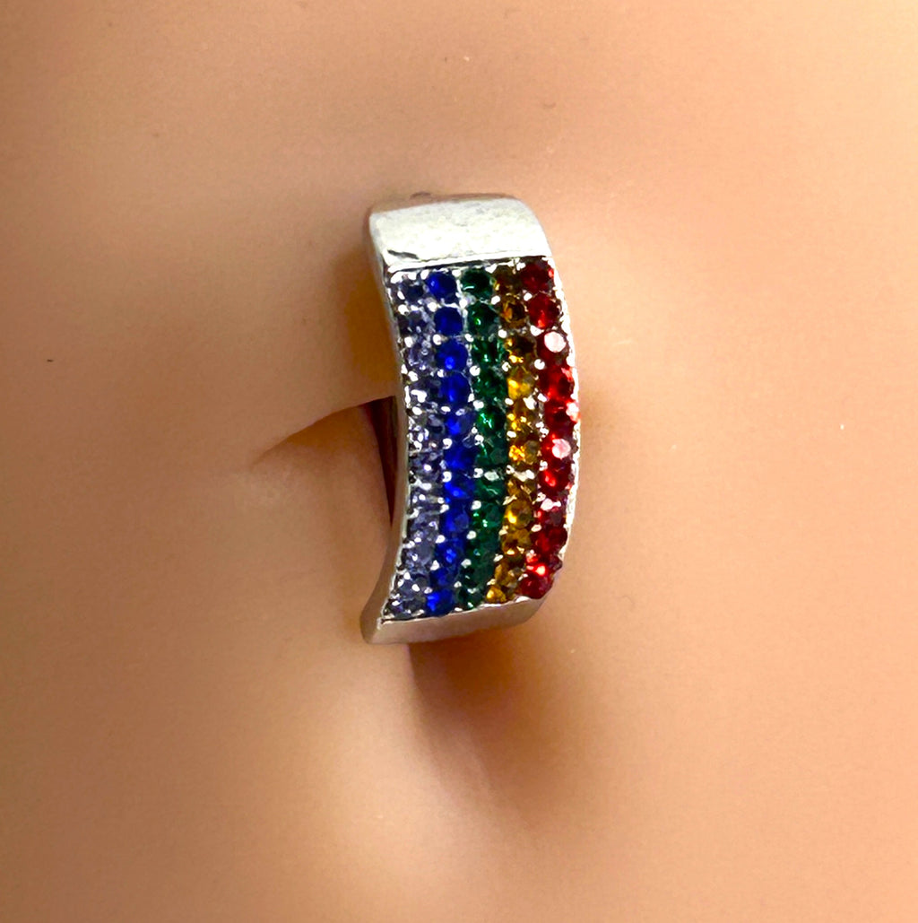14g Steel Rainbow Crystal Belly Clicker