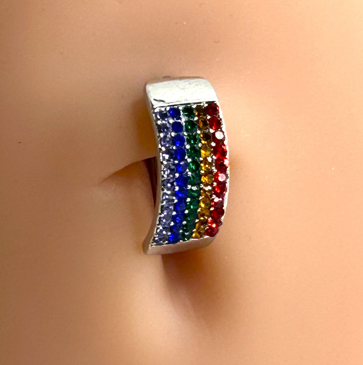 14g Steel Rainbow Crystal Belly Clicker