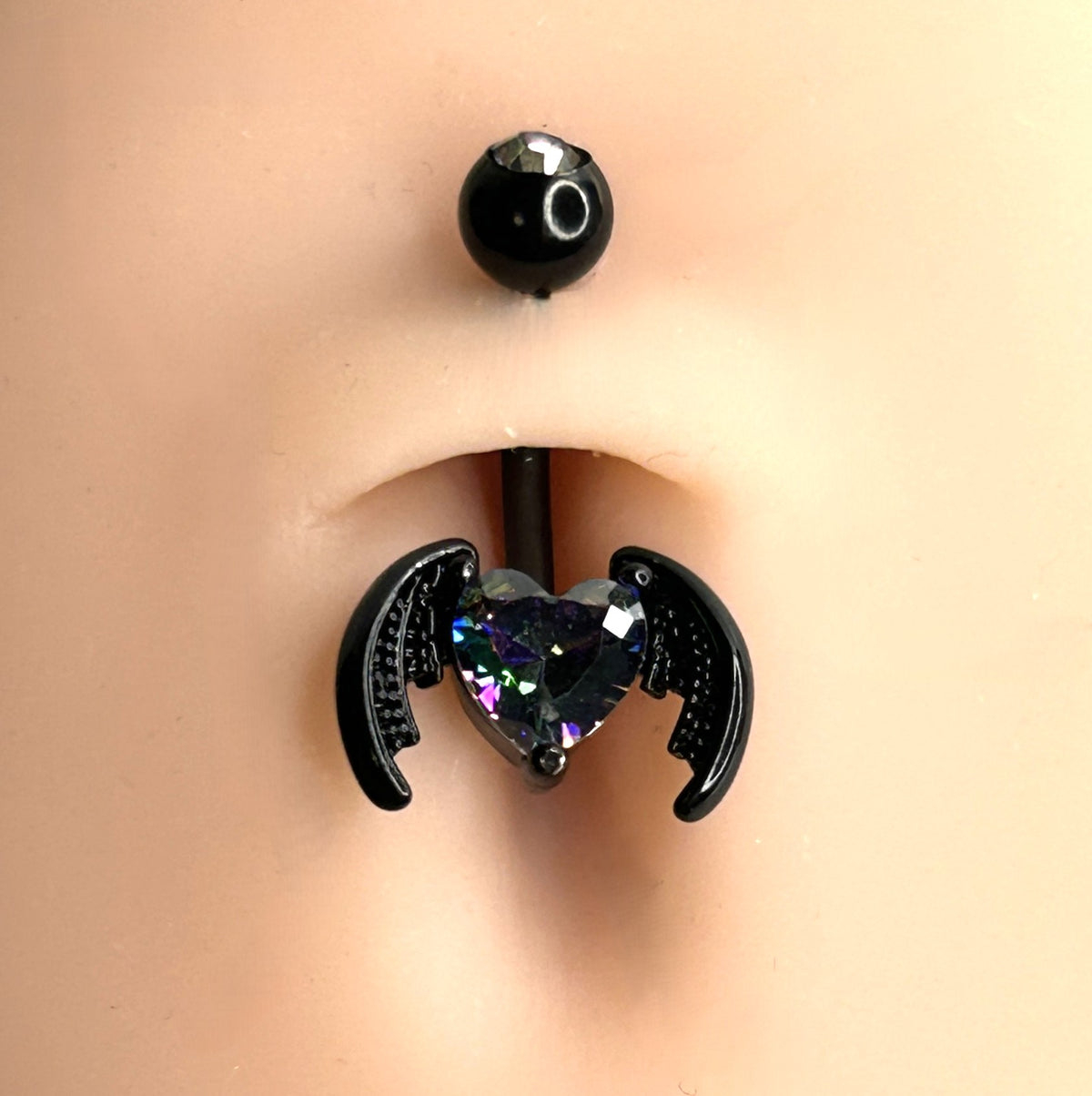 14g Black Steel Bat Wing Heart Belly Ring