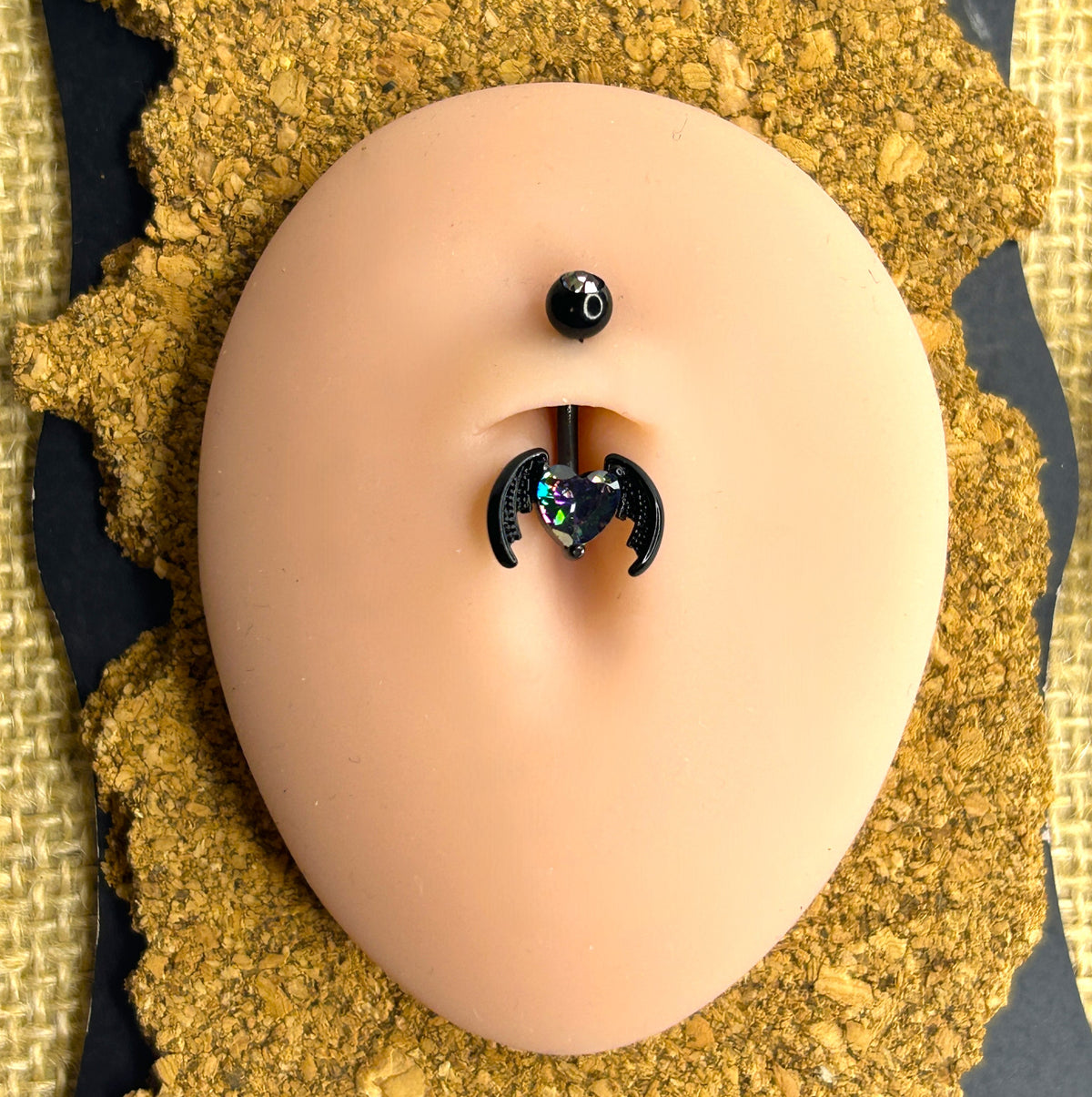 14g Black Steel Bat Wing Heart Belly Ring