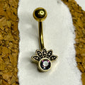16g Gold Floral Crystal Curved Barbell – 316L Surgical Steel