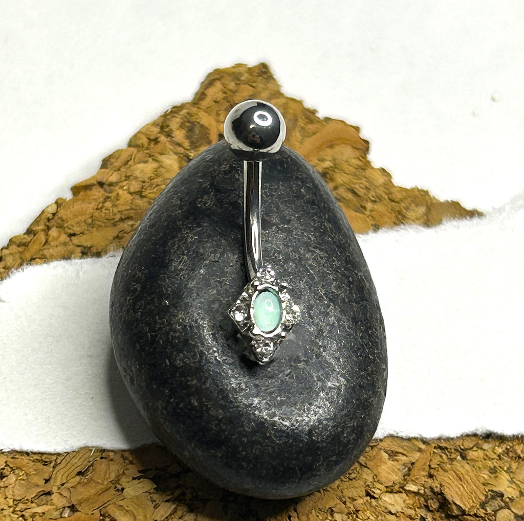 16g Ornate Opal Diamond Curved Barbell.