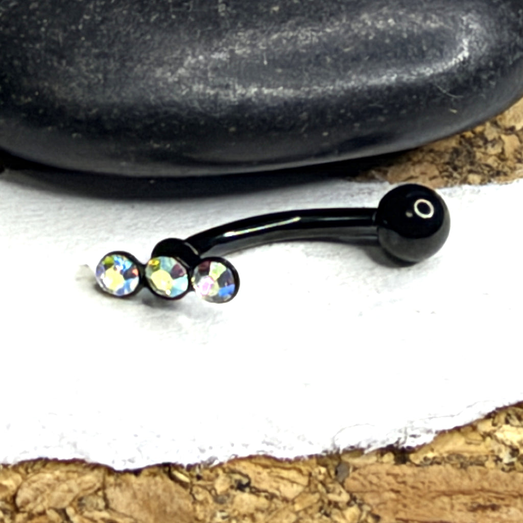 16g Black Steel Three-Stone Curved Barbell