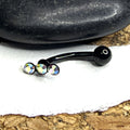 16g Black Steel Three-Stone Curved Barbell
