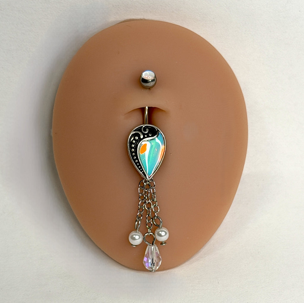 14g Steel Moonstone & Pearl Dangle Belly Ring