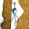 14g Steel Moonstone & Pearl Dangle Belly Ring