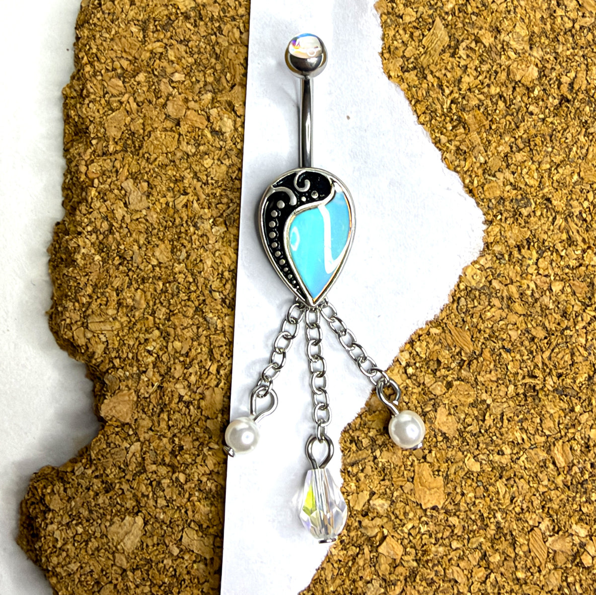 14g Steel Moonstone & Pearl Dangle Belly Ring