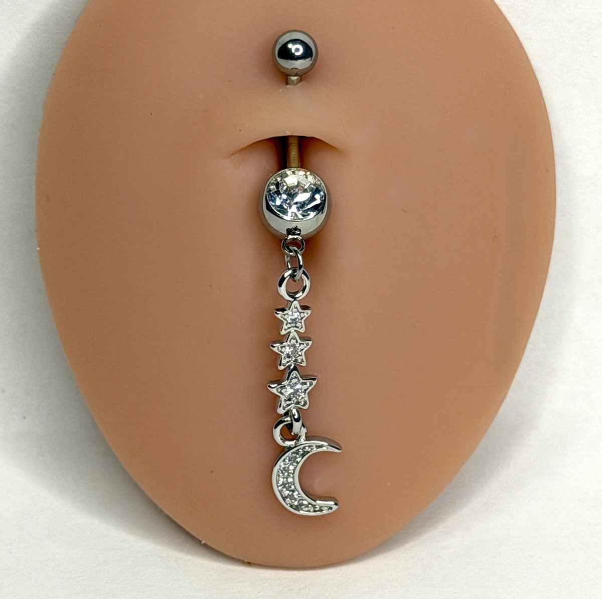 14g Surgical Steel Moon & Stars Dangle Belly Ring