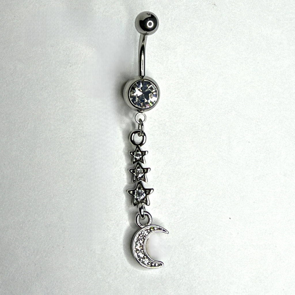 14g Surgical Steel Moon & Stars Dangle Belly Ring
