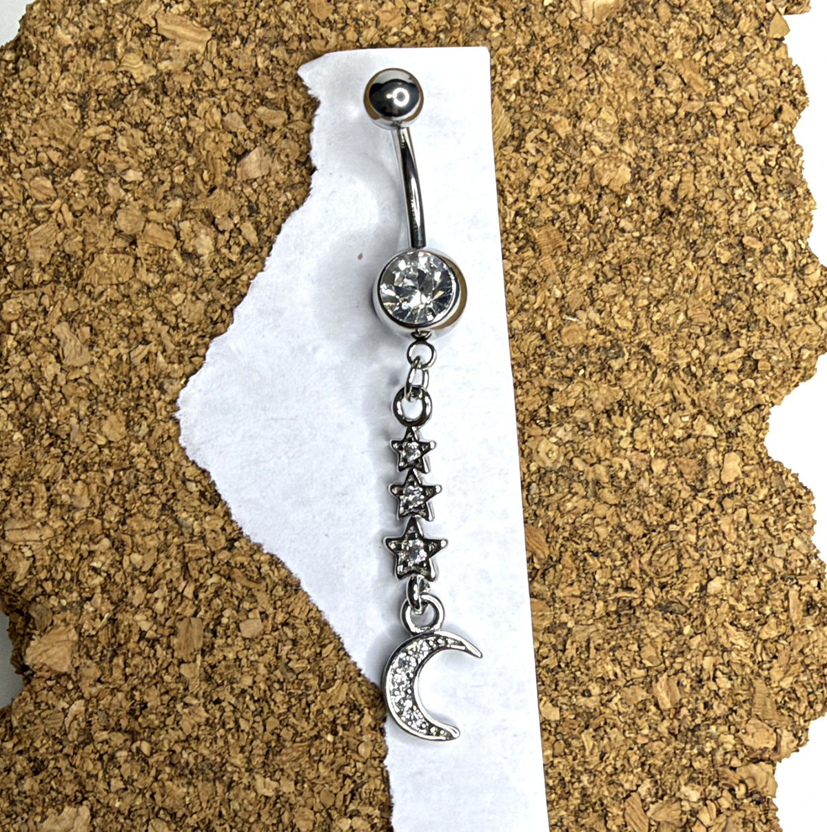 14g Surgical Steel Moon & Stars Dangle Belly Ring