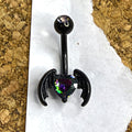 14g Black Steel Bat Wing Heart Belly Ring