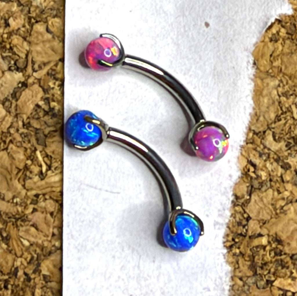 Titanium 16g Opal Claw-Set Curved Barbell