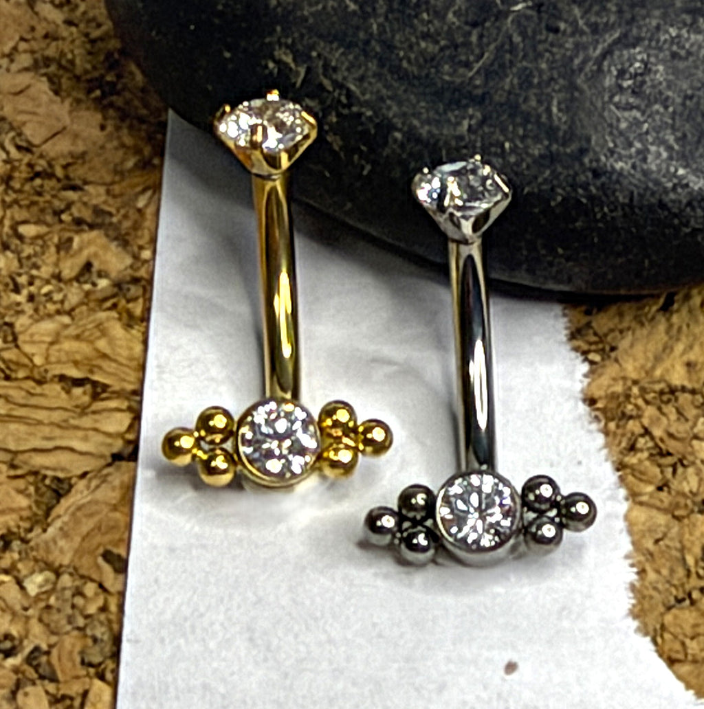 Titanium 16g Crystal Beaded Curved Barbell