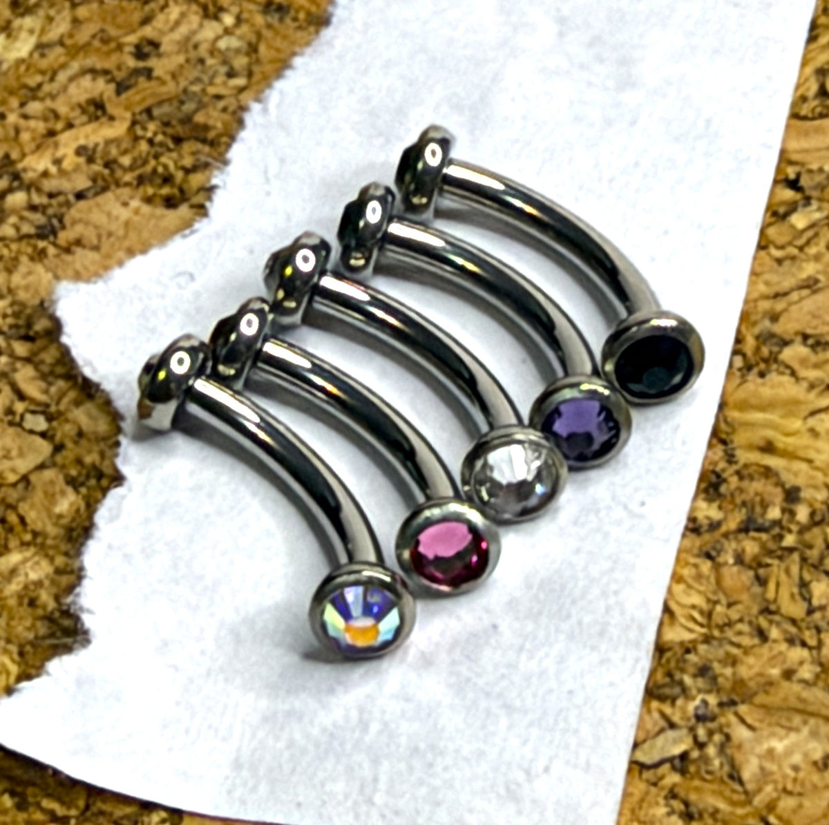 16g Titanium Bezel Gem Curved Barbell