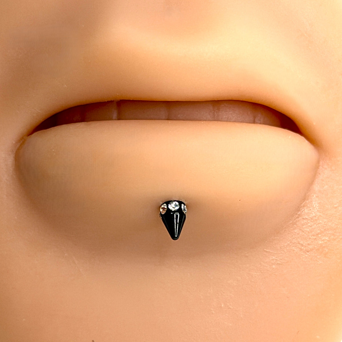 16g Black Steel Crystal Spike Flat Back Stud