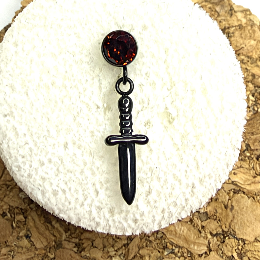 16g Black Titanium Dagger Dangle Flat Back Stud