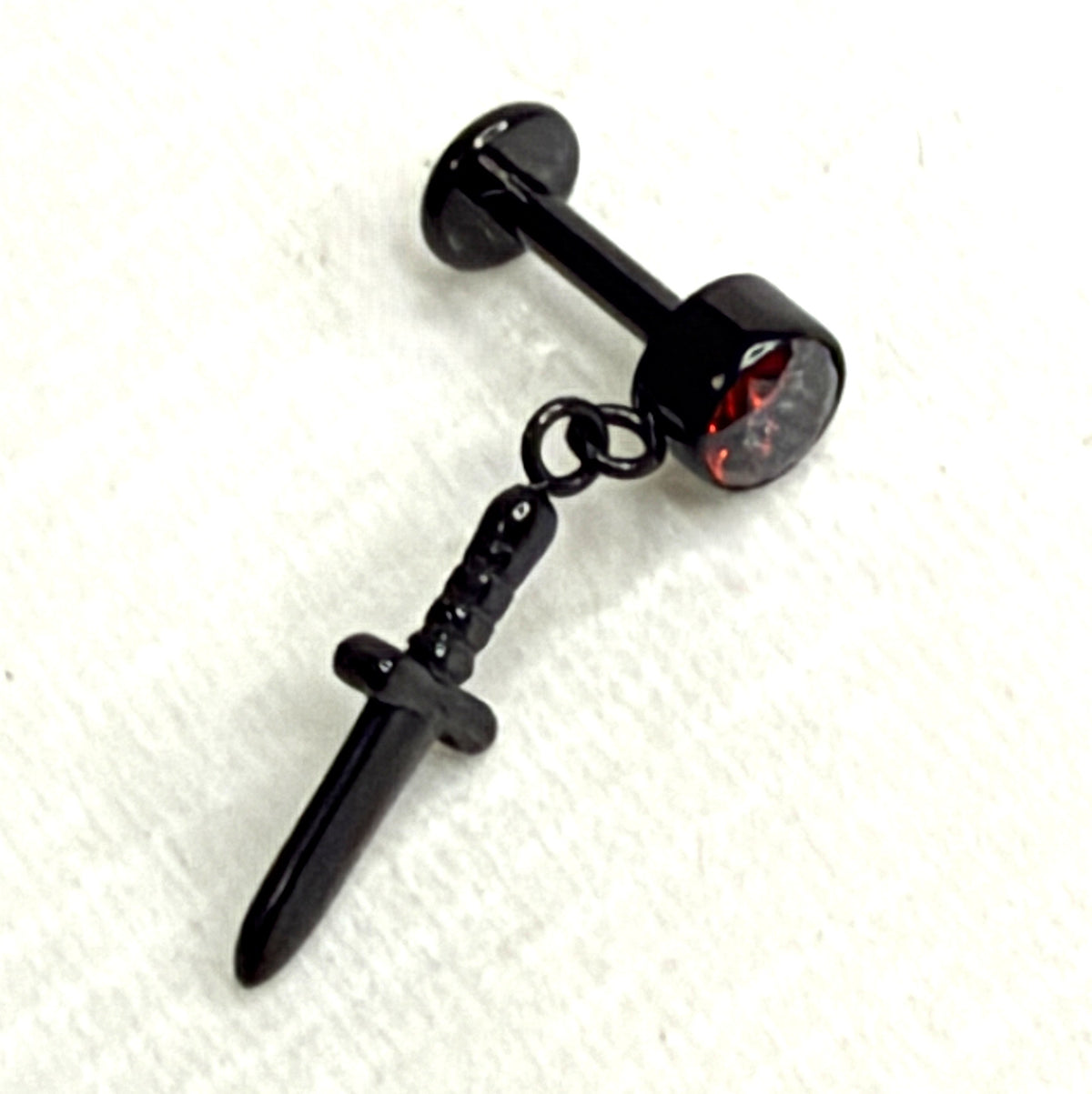 16g Black Titanium Dagger Dangle Flat Back Stud