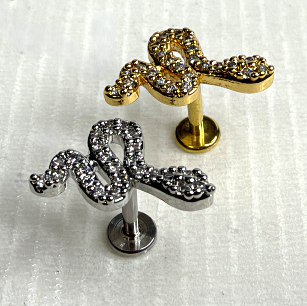 16g Steel Crystal Snake Flat Back Stud