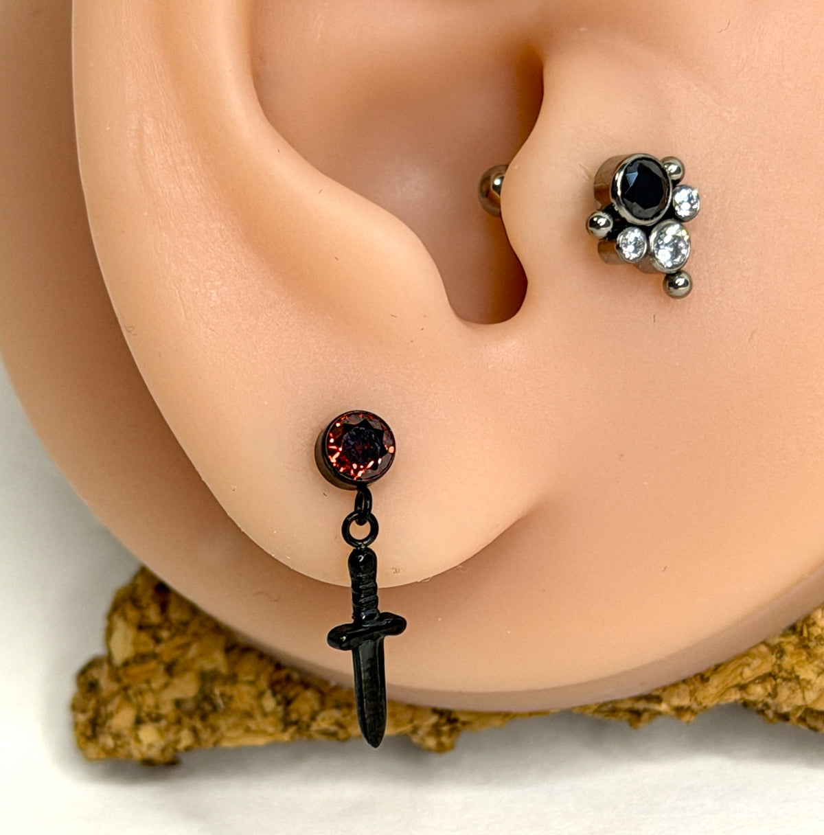 16g Black Titanium Dagger Dangle Flat Back Stud