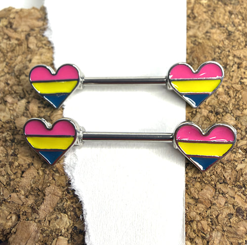 14g Steel Pride Heart Nipple Barbells – 14mm