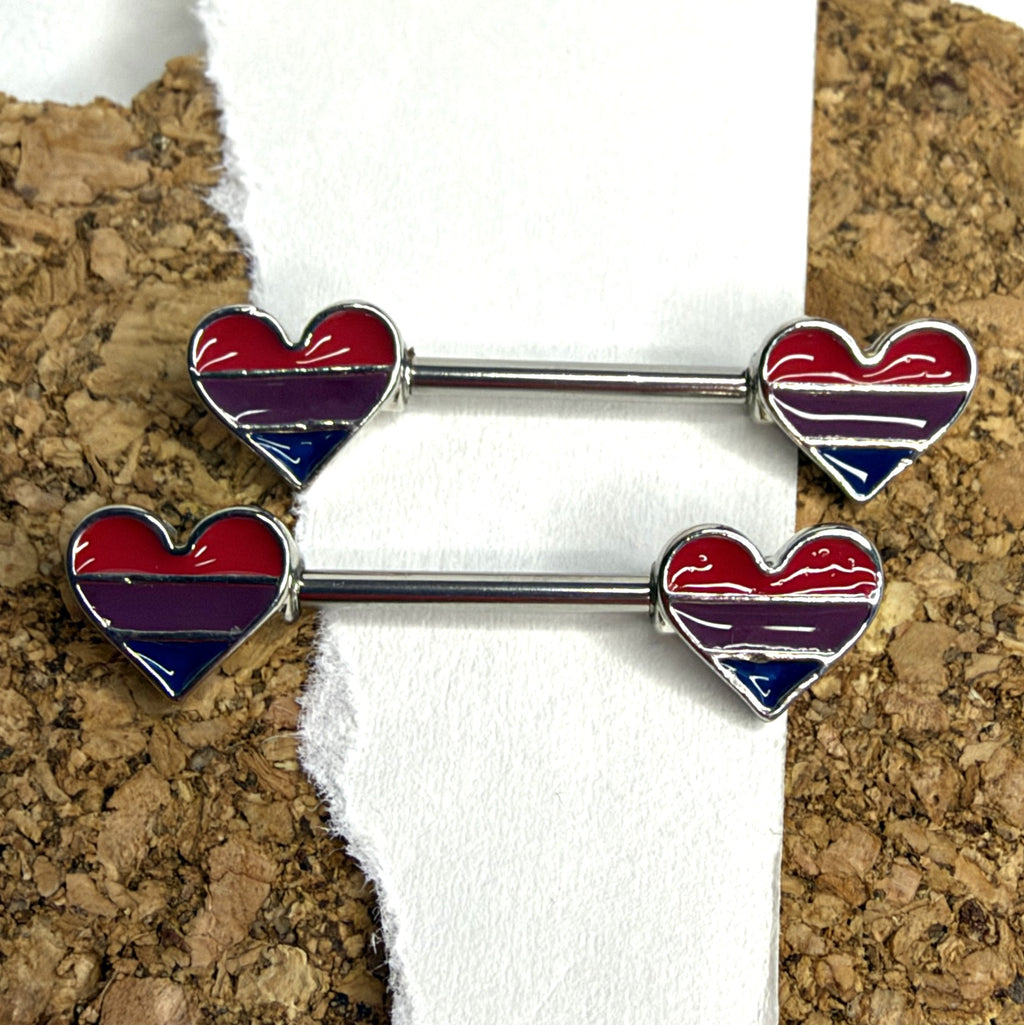 14g Steel Pride Heart Nipple Barbells – 14mm