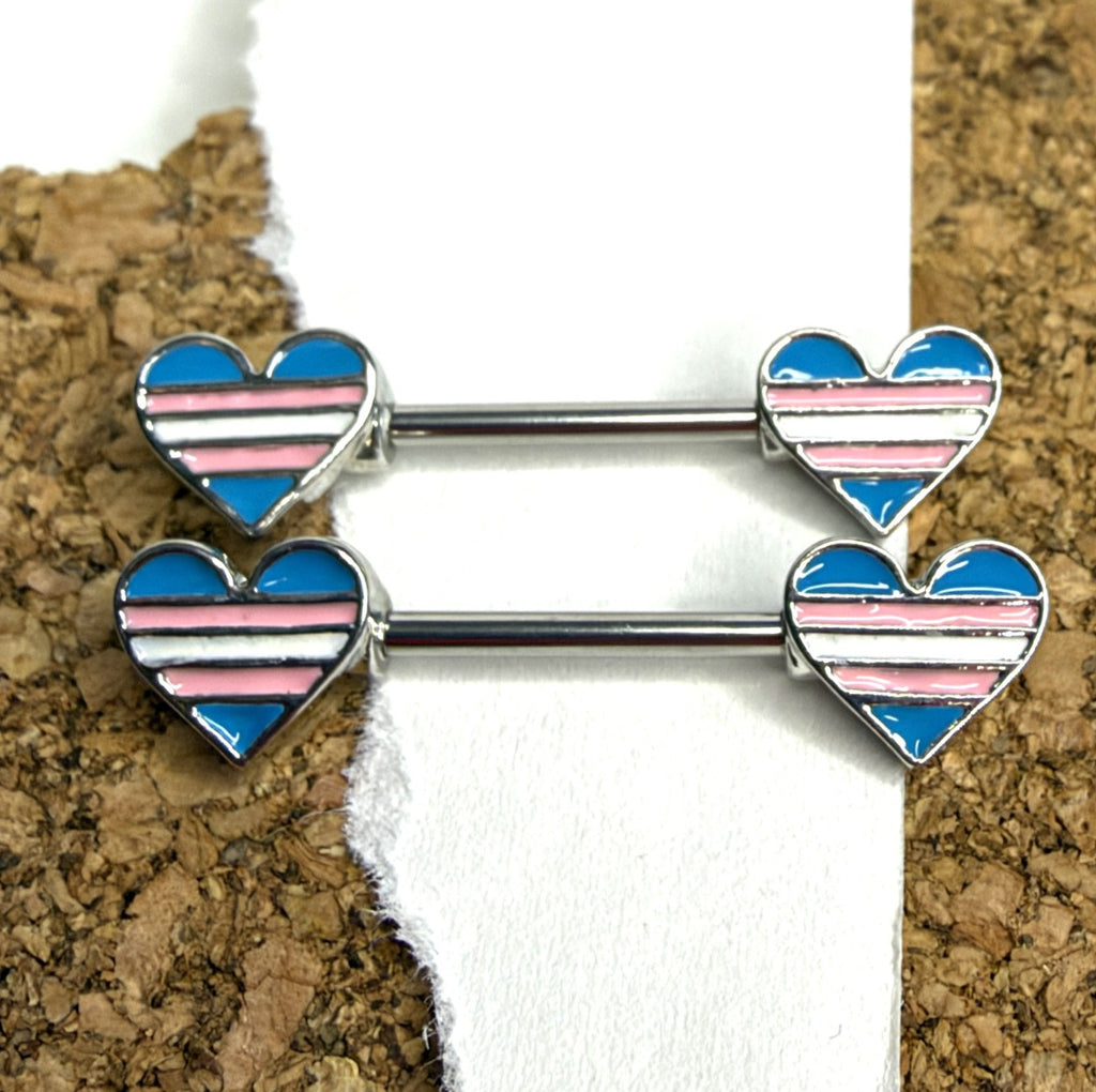 14g Steel Pride Heart Nipple Barbells – 14mm