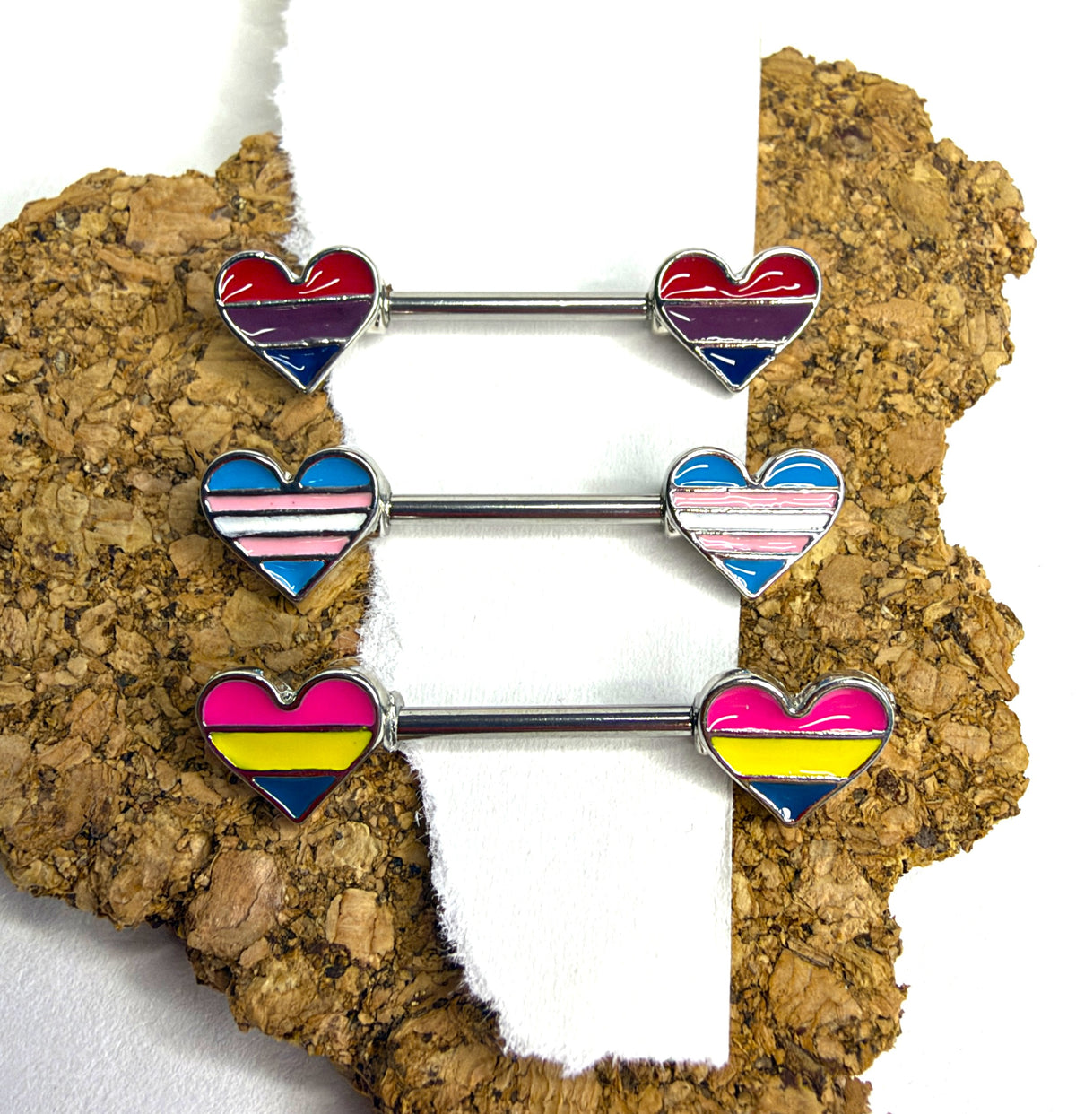 14g Steel Pride Heart Nipple Barbells – 14mm