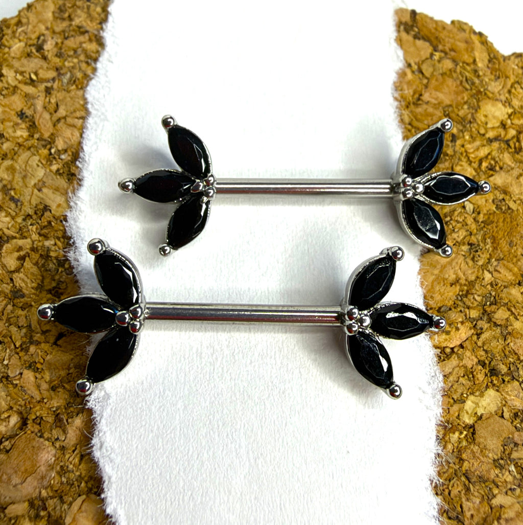 14g Steel Marquise Gem Nipple Barbells – 14mm